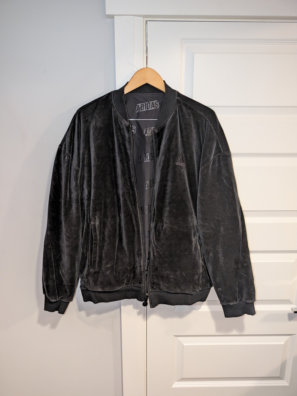Adidas Originals Men's Embossed Reversible Velour Bomber Jacket